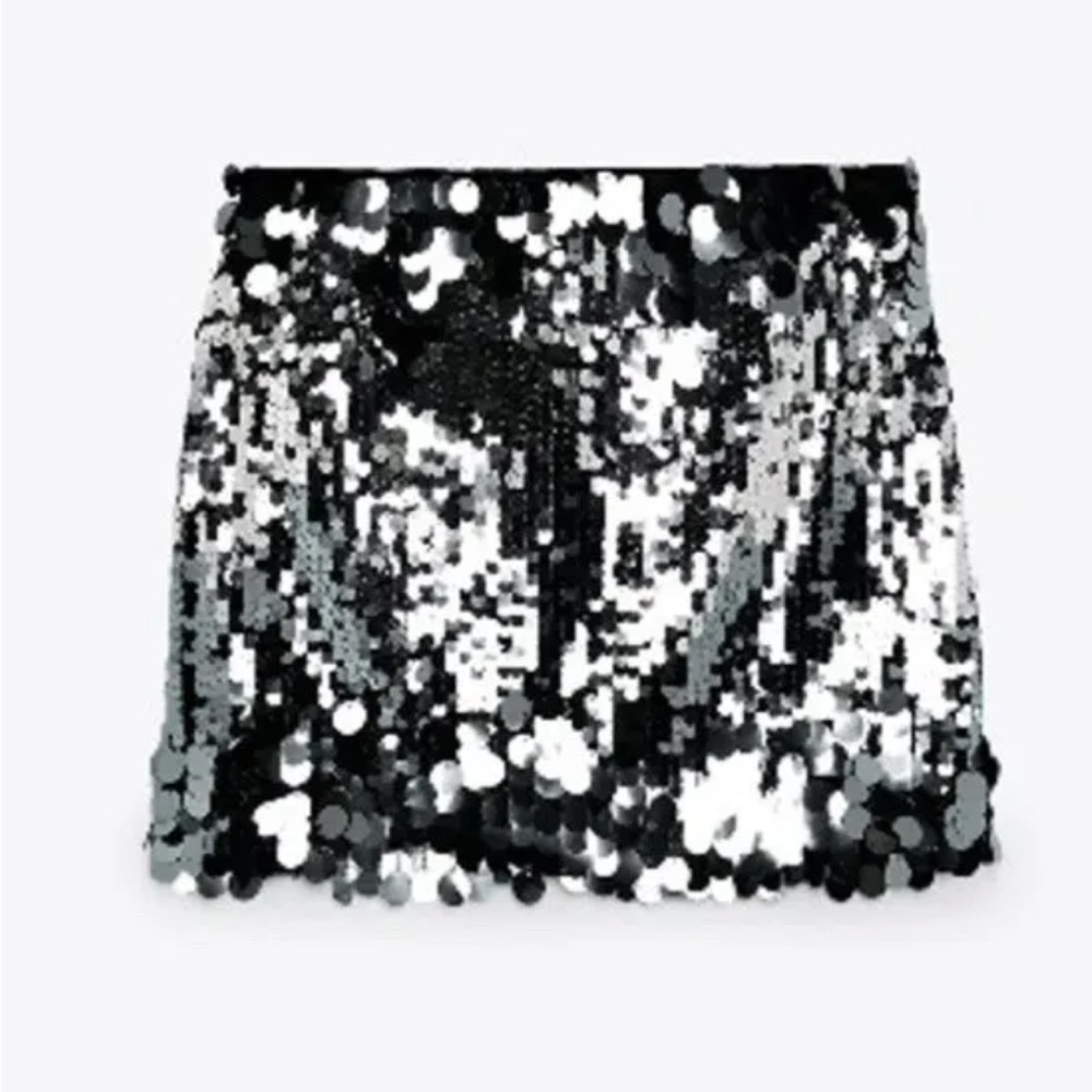 Zara Black and Silver Sequin Mini Skirt - Picture 3 of 5